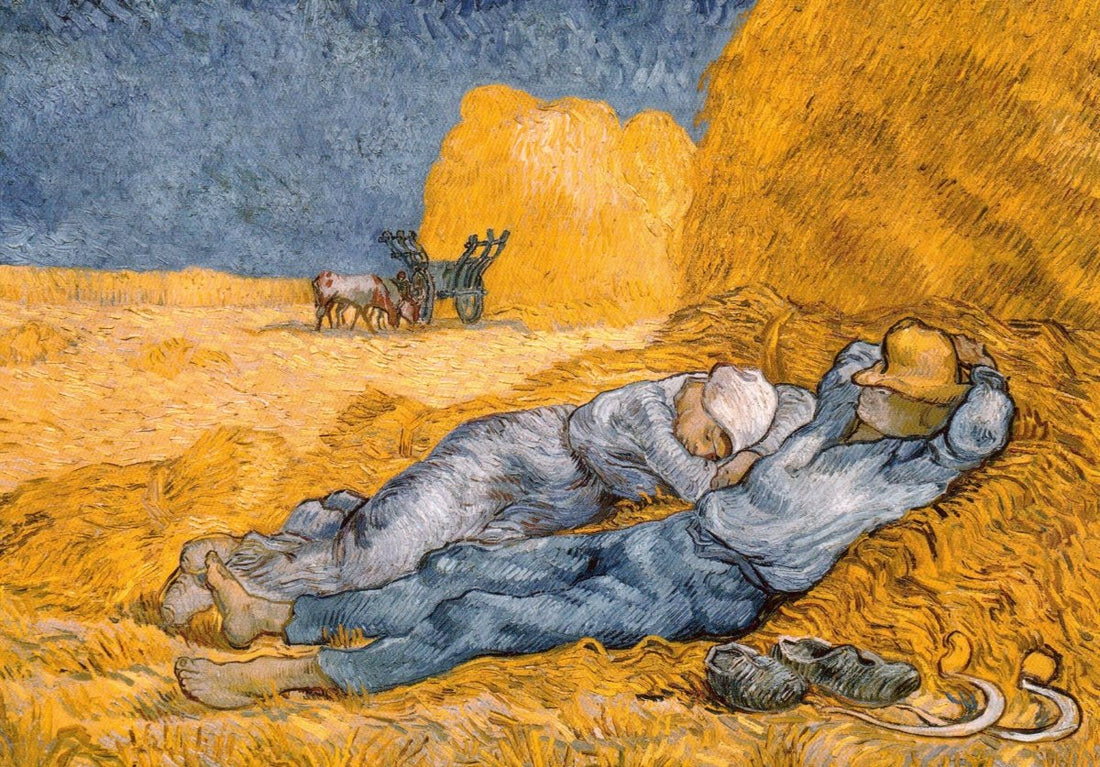 Geburtstagskarte - Van Gogh "The Siesta" Gemälde Postkarte, Kunstvolle Blanko - Karte mit Weizenfeld & Bäuerlicher Szene, Impressionismus in Gelb & Blau, Vintage Retro Kunstdruck, Sammlerstück Fine Art Malerei