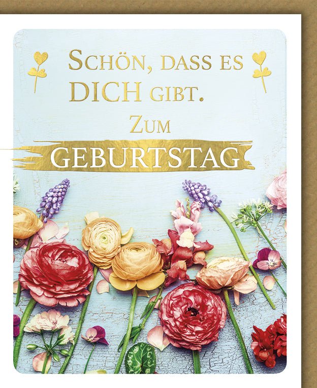 Geburtstagskarte Vintage Floral - Doppelkarte mit Herzlichen Glückwunsch Schriftzug, Liebe & Wertschätzung Motiv