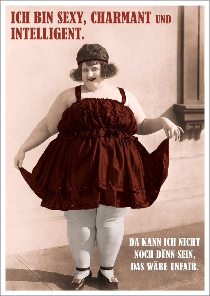Geburtstagskarte - Vintage Humor Postkarte für Frauen, Selbstironischer Witz, Retro Charme, Sepia - Ton, Lustig & Intelligent