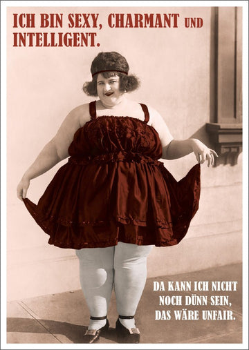 Geburtstagskarte - Vintage Humor Postkarte für Frauen, Selbstironischer Witz, Retro Charme, Sepia - Ton, Lustig & Intelligent
