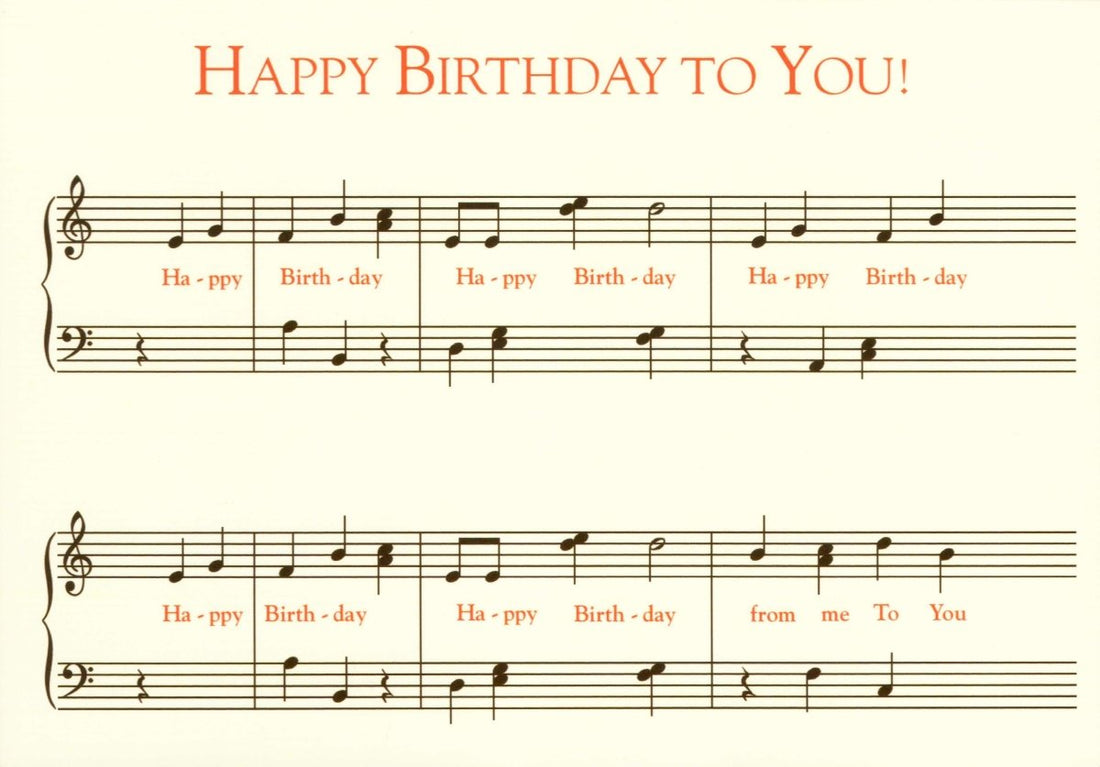 Geburtstagskarte - Vintage Musiknoten Design mit Retro Schriftzug, Glückwünsche & Melodie Text, Happy Birthday Gratulationskarte