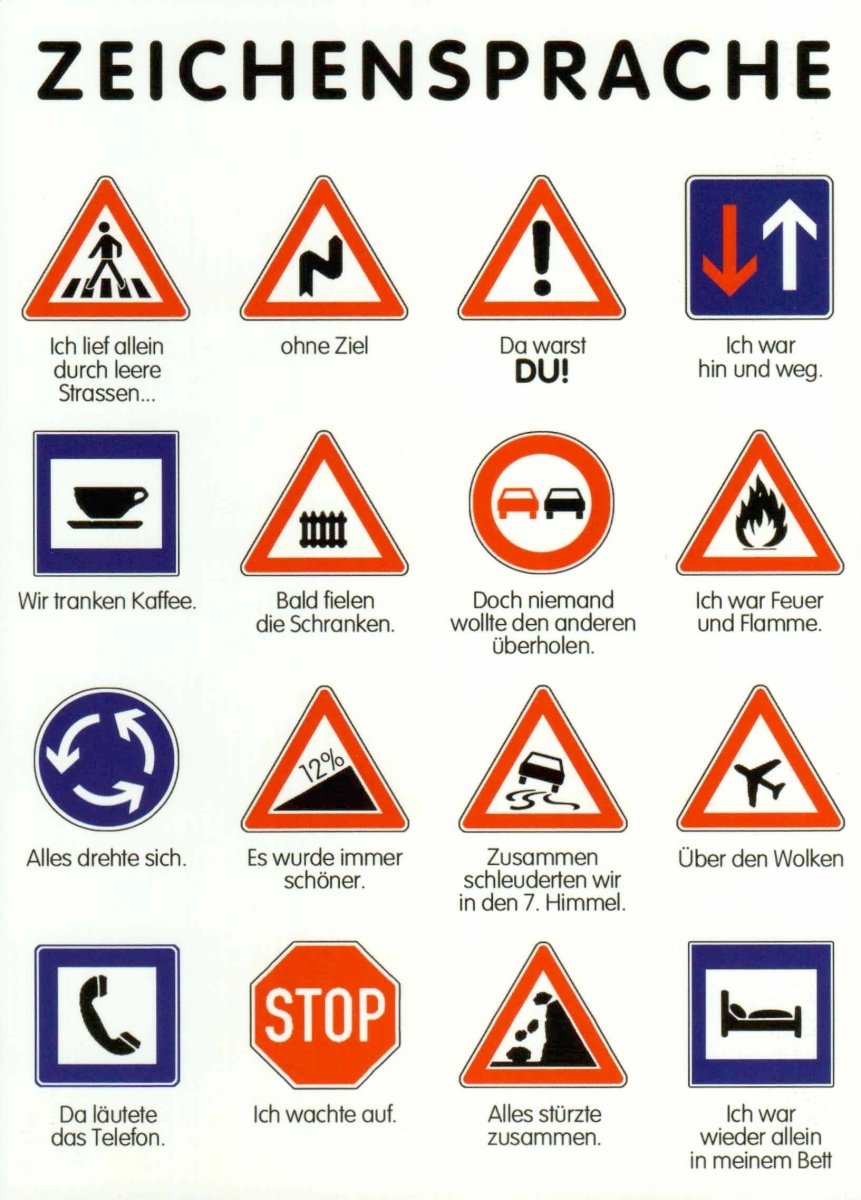 Geburtstagskarte - Witzige Postkarte mit Verkehrsschildern und Zeichensprache, Humorvolle Sprüche & Satire Straßenschilder Wortspiele