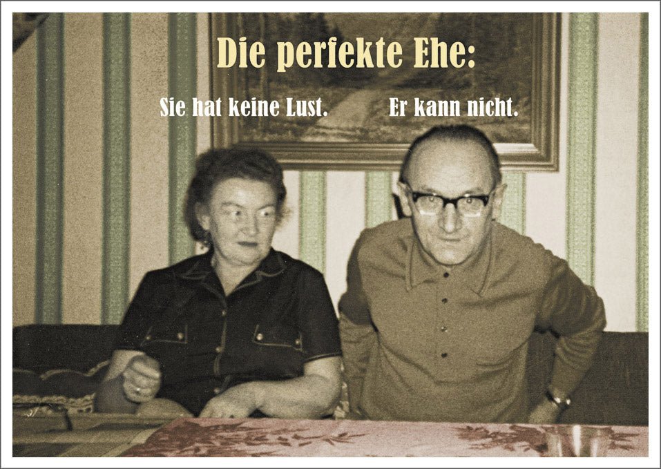 Geburtstagskarte - Witzige Retro Postkarte für Paare mit ironischem Ehe - Spruch, Vintage Humor Geschenkkarte