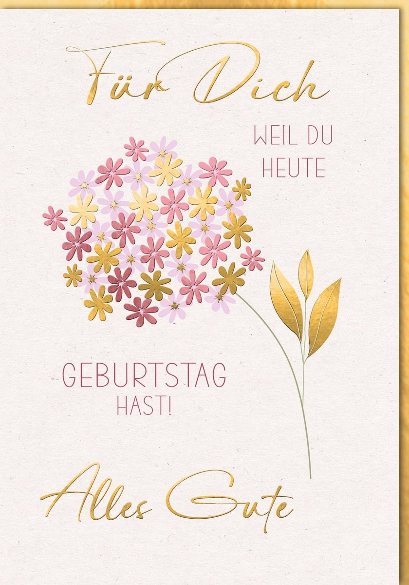 Geburtstagskarte XXL A4 - Elegante Maxikarte in Gold Rosa mit Blumendesign, Großformatige Glückwunschkarte für Geburtstag, Dekorative Grußkarte, Papeterie für Feier & Anlass, Perfektes Geschenk