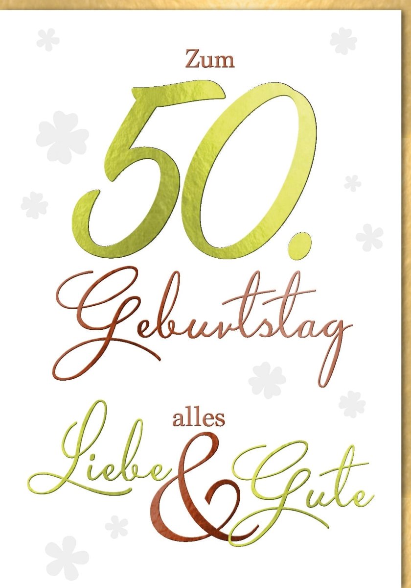 Geburtstagskarte XXL A4 Maxikarte - 50 Jahre Jubiläum mit Kleeblättern, Glückwunsch zur Feierlichkeit, Großformatige Geburtstagsglückwünsche