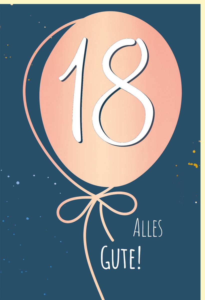Geburtstagskarte zum 18. Volljährigkeit - Glückwunschkarte mit Ballon - Motiv, Feierliche Jubiläums - Dekoration, Ideal für Jugendliche Erwachsenwerden Party, Festliche Einladungskarte mit "Happy Birthday" Wünschen