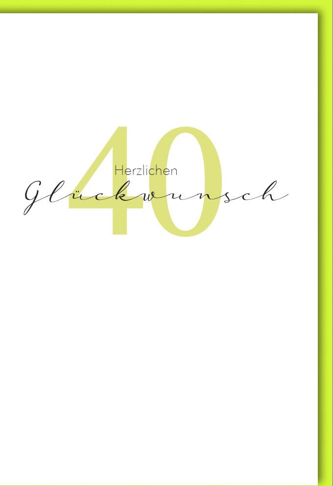 Geburtstagskarte zum 40. Jubiläum - Elegante Glückwunschkarte in Gelb & Weiß, Schlichte Zahlengeburtstagskarte für Erwachsene, Festliche Gratulationskarte für Feierlichkeiten & Geburtstagsglückwünsche
