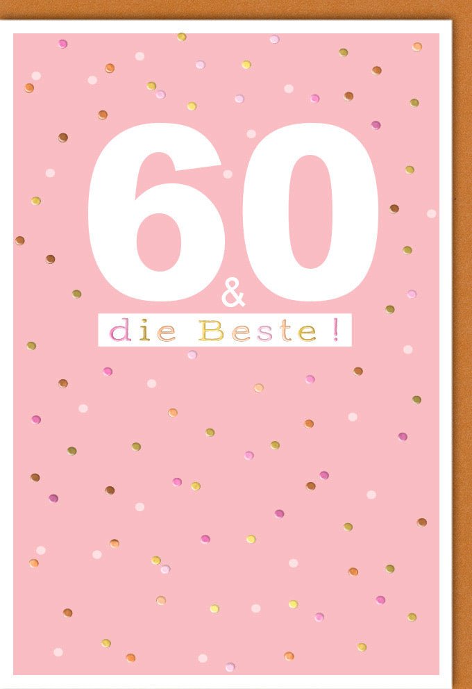 Geburtstagskarte zum 60. - Elegante Glückwunschkarte für den Sechzigsten Jubiläum, Feierliche Rosa Konfetti Design mit Festlichem Schriftzug, Perfekt für Geburtstagsfeiern