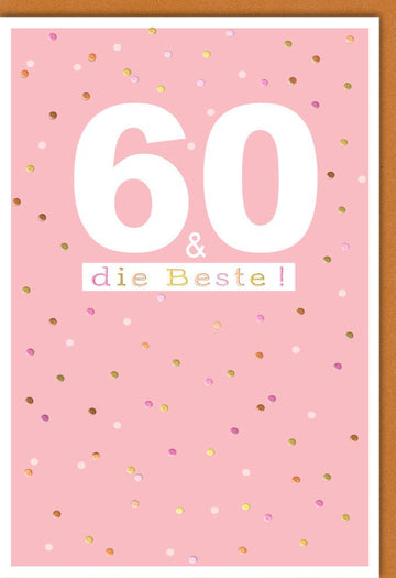 Geburtstagskarte zum 60. - Elegante Glückwunschkarte für den Sechzigsten Jubiläum, Feierliche Rosa Konfetti Design mit Festlichem Schriftzug, Perfekt für Geburtstagsfeiern