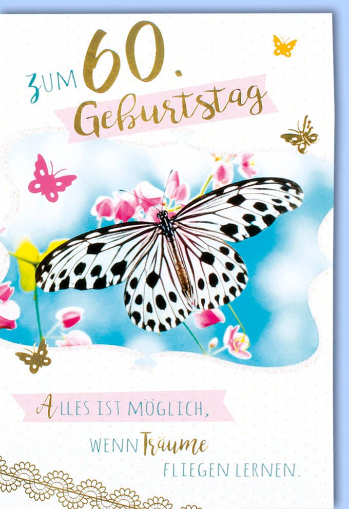 Geburtstagskarte zum 60. Jubiläum: Elegante Doppelkarte mit Schmetterling - und Blumenmotiven, Inspirierende Himmelsdesigns, Hochwertige Papeterie für Feierlichkeiten, Motivierende Glückwunschkarte mit Stil und Qualität