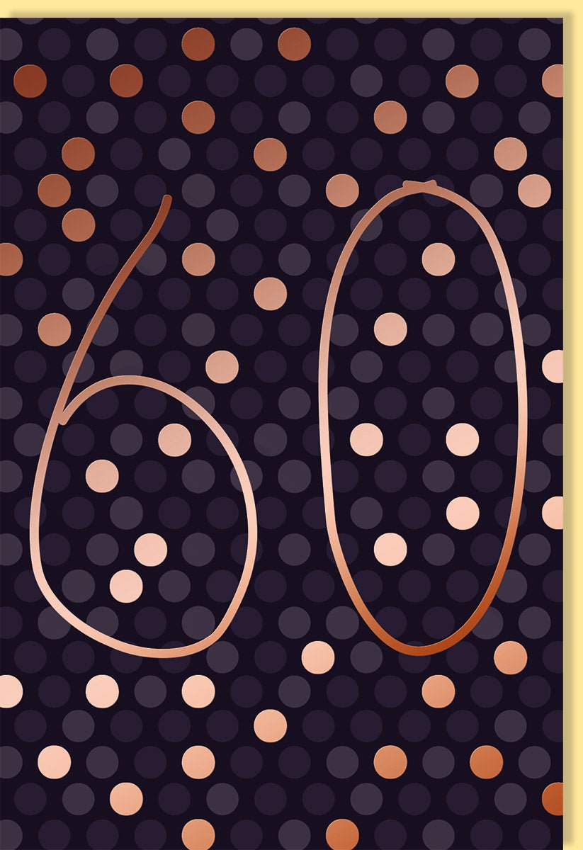 Geburtstagskarte zum 60. Jubiläum: Elegante Glückwunschkarte für den Sechzigsten in Roségold Metallicfolie, Hochwertige Schriftkarte mit Dunkelblau - Rosa - Gold Akzenten, Feierliche Karte für Erwachsene und Senioren