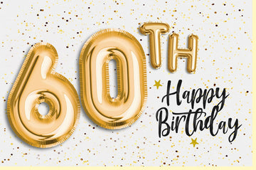 Geburtstagskarte zum 60. Jubiläum: Elegante Schriftkarte mit Glimmer - Effekt, Glückwunschkarte für den Sechzigsten, Festliche Dekoration in Gold & Weiß, Sparkle Design für Senioren und Erwachsene - Partybedarf
