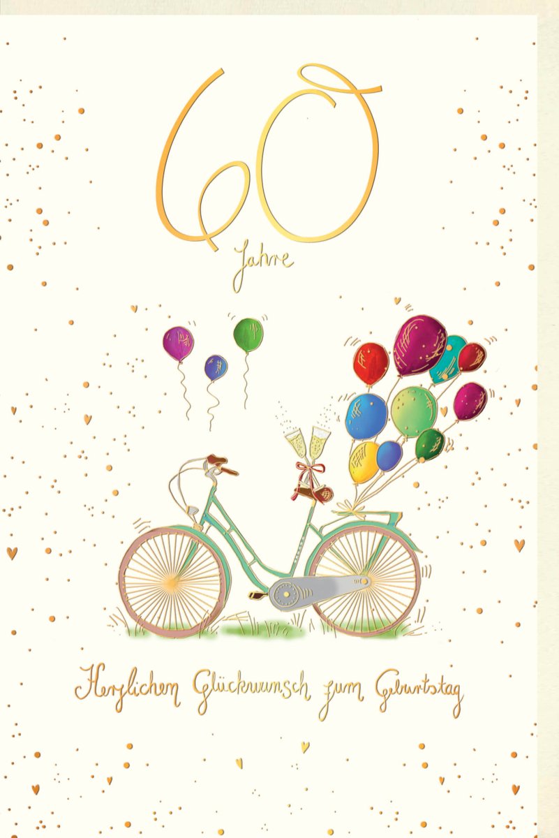 Geburtstagskarte zum 60. Jubiläum: Vintage Fahrrad & Luftballons Design, Herzliche Glückwünsche & Feierlichkeit