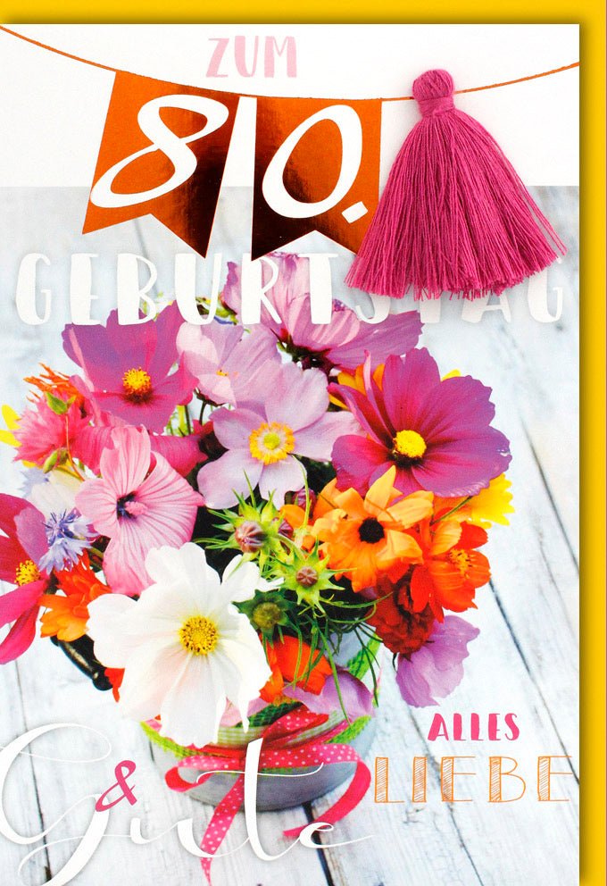 Geburtstagskarte zum 80. Jubiläum - Bunte Blumen Glückwünsche, Feierliche Achtzigster Geburtstag Doppelkarte, Alles Liebe Gratulation, Festliche Grußkarte für ein Unvergessliches Jubiläum