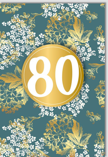 Geburtstagskarte zum 80. Jubiläum - Elegante Glückwunschkarte für den Achtzigsten, Goldene Blätter Design, Luxuriöse Applikation mit Glanz, Hochwertige Festlichkeits - Dekoration