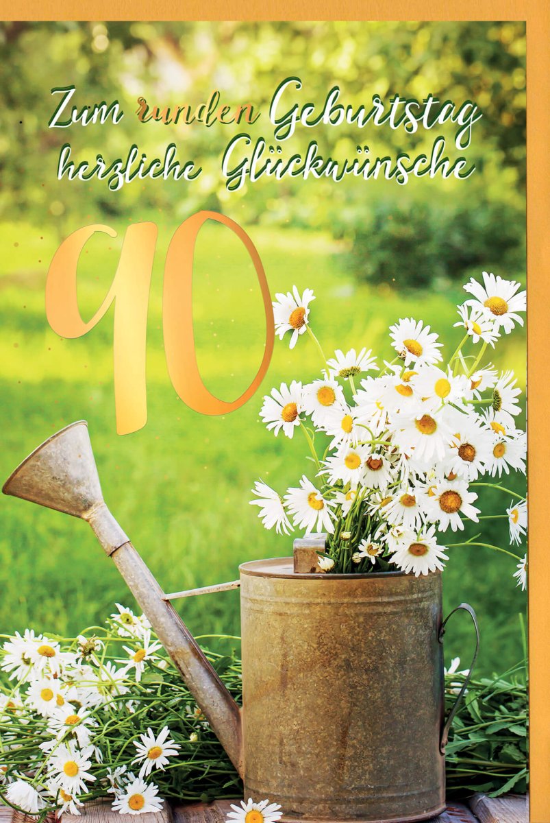 Geburtstagskarte zum 90. Jubiläum: Vintage Blumen Design, Runder Geburtstag Grußkarte mit Herzlichen Glückwünschen