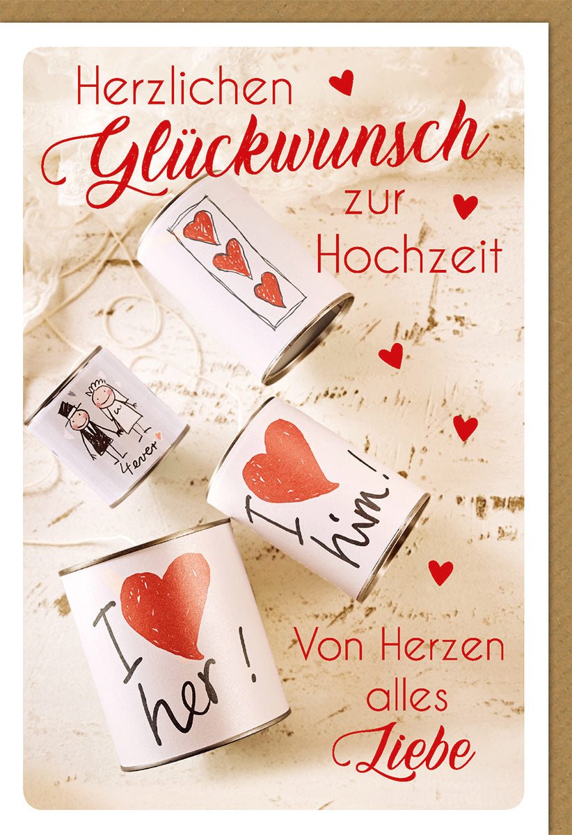 Geburtstagskarten Glückwunschkarten Geburtstag Herzlichen Glückwunsch zur Hochzeit mit Herzen und Dosen in Weiß und Rot von Herzen alles Liebe romantische Karte mit Umschlag
