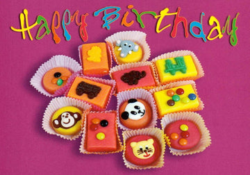 Geburtstagspostkarte 12 kleine Kuchen: Happy Birthday
