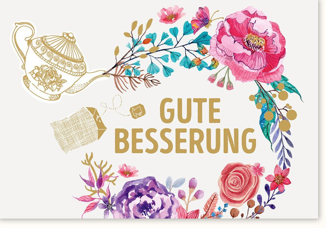 Genesungskarte mit Blumendesign - Liebevolle Besserungswünsche für Gesundheit und Wohlbefinden, Aufmunternde Erholungswünsche voller Hoffnung und Zuversicht, Umsichtige Grußkarte zur Krankheit mit Herz