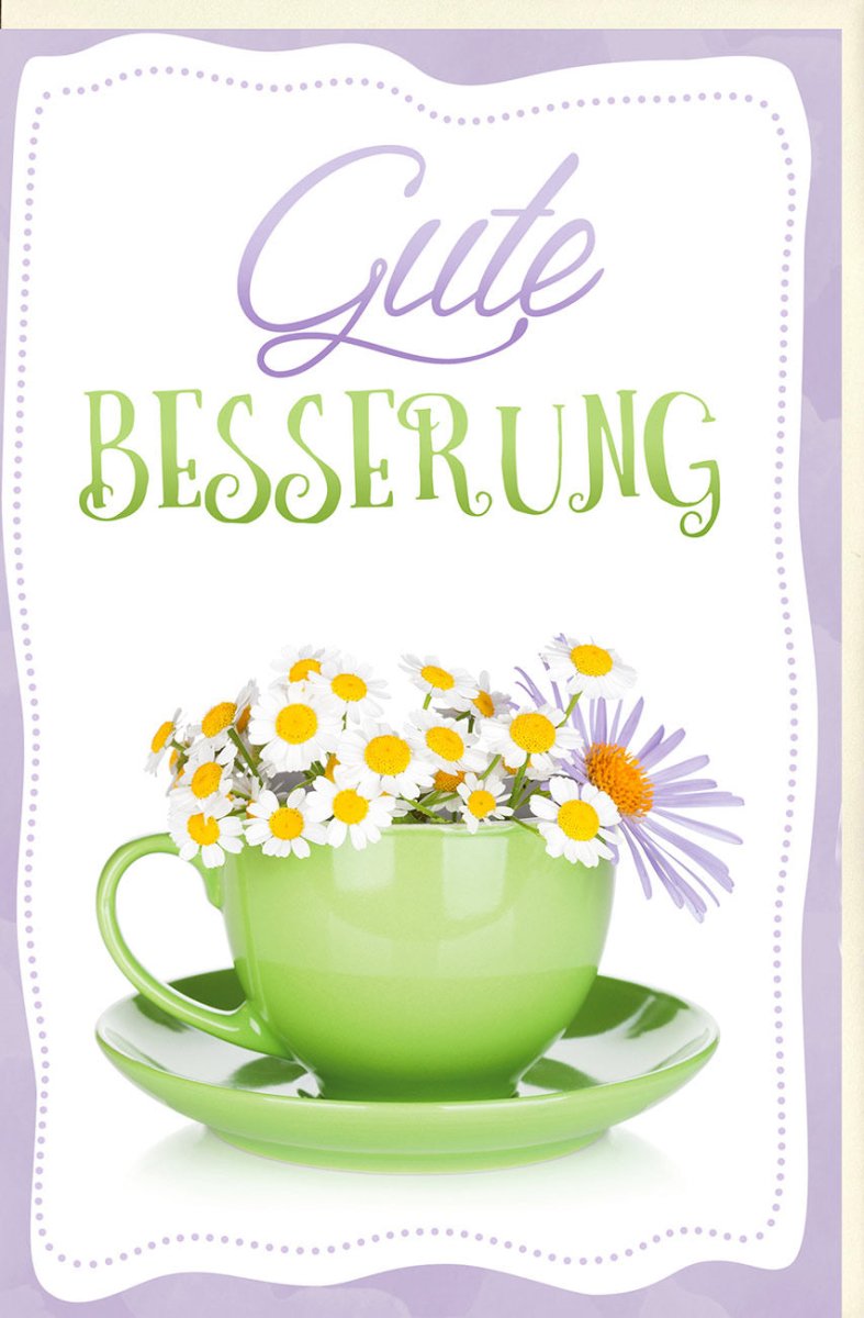 Genesungskarte mit Kamille & Tasse Design - Grußkarte zur Aufmunterung bei Krankheit, Besserungswünsche für Gesundheit und Erholung