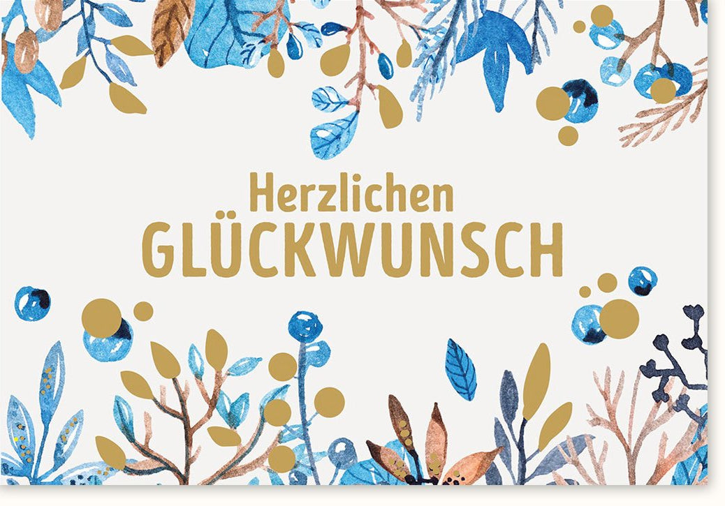 Glückwunschkarte für Jeden Anlass - Neutrales Design mit Blumen, Zweigen & eleganten Goldakzenten, Hochwertige Doppelkarte