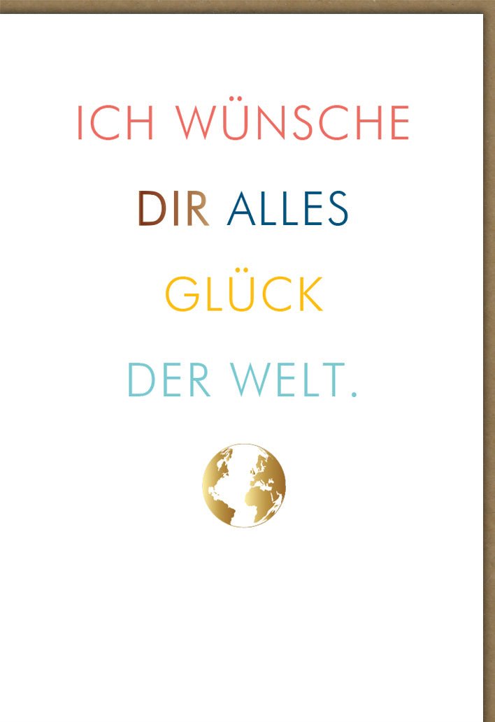 Glückwunschkarte "Globale Wünsche" - Viel Glück & Erfolg für Prüfung, Herausforderung & Neuanfang - Weltkugel Design mit Positivität & Motivation - Ideal für Freunde & Familie - Beige Farbton