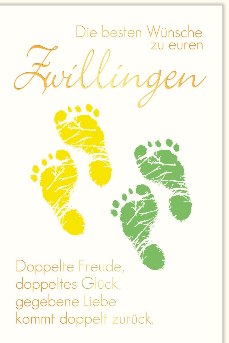 Glückwunschkarte zur Geburt von Zwillingen - Doppelkarte für Neugeborene Geschwister, Babykarte Twins Gratulation