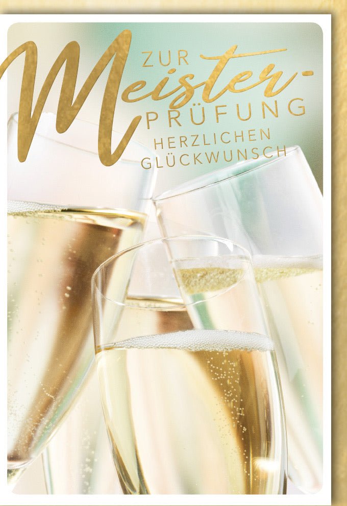 Glückwunschkarte zur Meisterprüfung - Sektgläser & Toast Motiv, Feier des Erfolgs, Celebration Cheers Karte