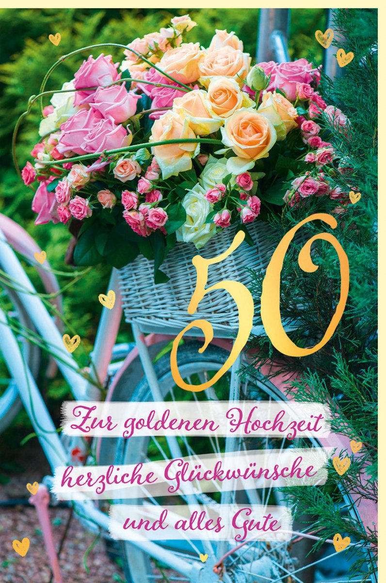 Goldene Hochzeit Doppelkarte – 50 Jahre Jubiläum Glückwunschkarte für Ehepaar mit Rosen, Herz & Liebe zur Feier