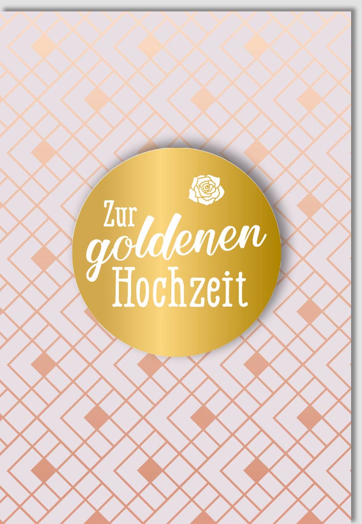 Goldene Hochzeit Glückwunschkarte - Elegante Doppelkarte mit Gold Applikation, Edles Design & Modernes Muster für Jubiläum & Feier - Schlichte Gratulationskarte für Ehepaar, Festlich & Liebevoll