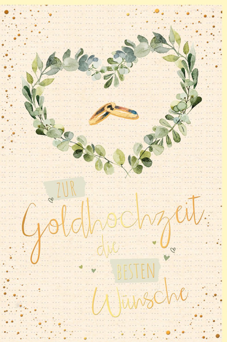 Goldhochzeit Doppelkarte - Elegante Glückwunschkarte mit Herz & Ringen, Zuckerrohrpapier - Liebevolle Grüße zum Ehejubiläum