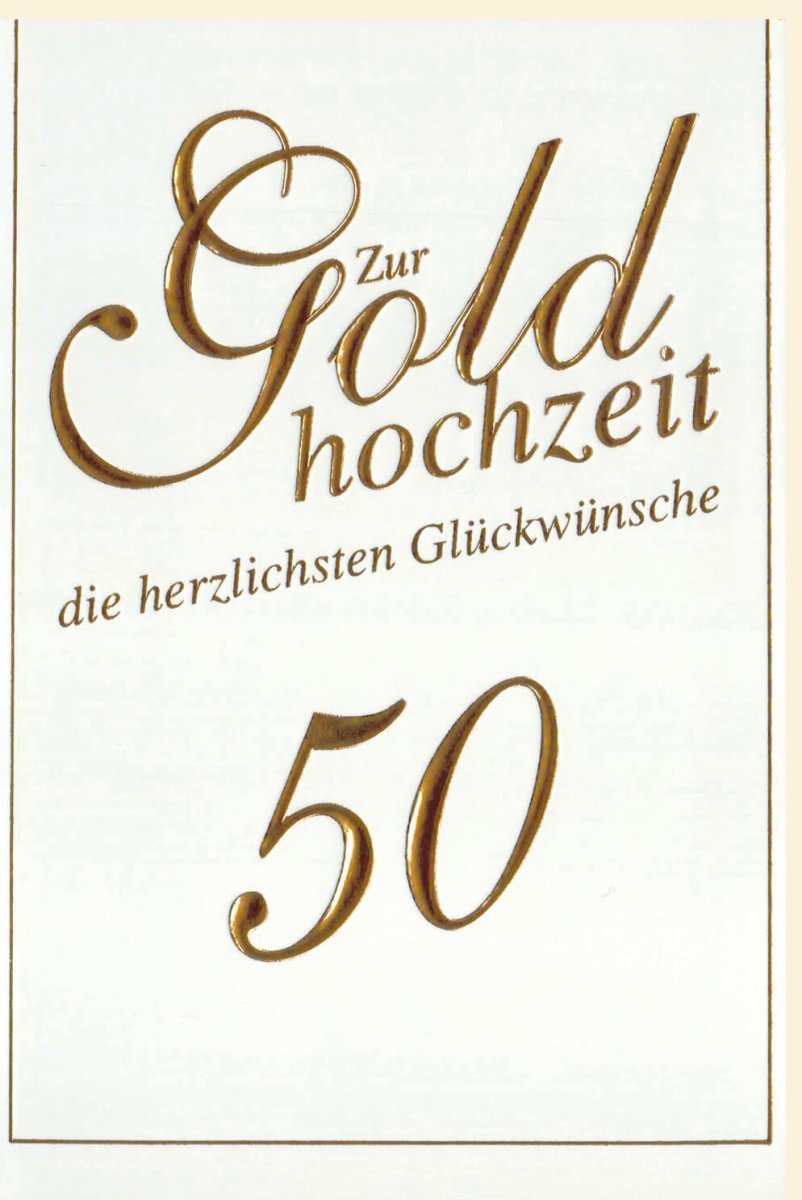 Goldhochzeit Jubiläum Doppelkarte - Elegante Glückwunschkarte zum 50. Ehejubiläum, klassischer Glanz mit Goldprägung