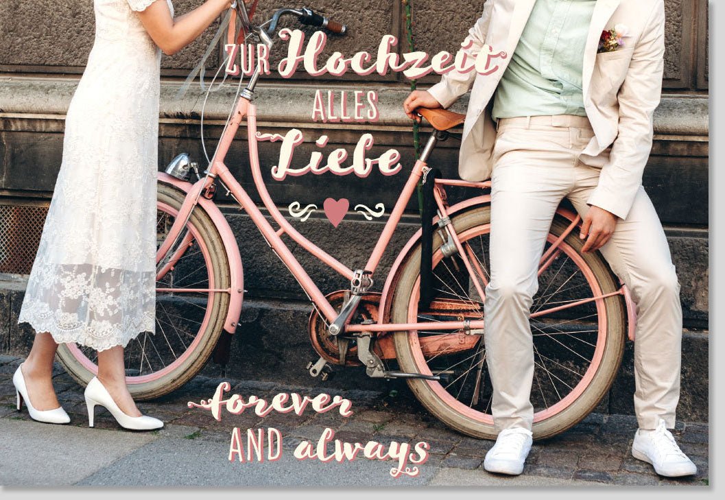 Hochzeit Doppelkarte "Liebe für immer" - Romantische Vintage Fahrrad Glückwunschkarte mit Herzlichen Wünschen für das Brautpaar