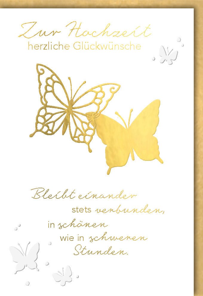 Hochzeit Glückwunschkarte "Ewige Liebe" - Elegante Doppelkarte mit Schmetterlingen, Gold - Weiß Design, für Ehe Gratulation, Feierliche Hochzeitskarte von Galerie Dominique - Edle Qualität