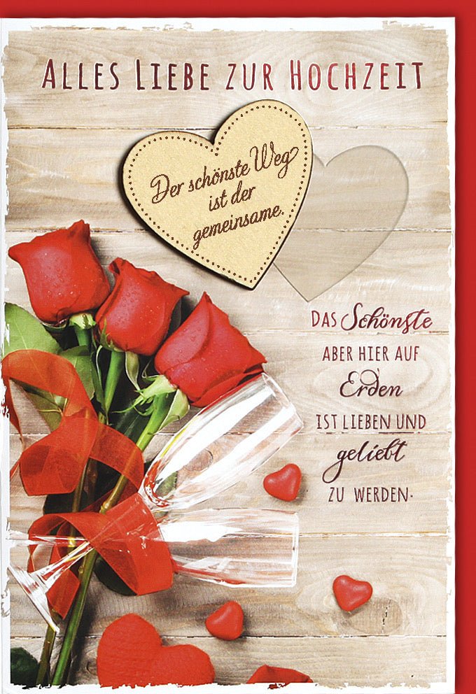 Hochzeit & Liebe: Elegante Doppelkarte mit Herzen & Roten Rosen für Hochzeitstag, Valentinstag & Verlobung – Romantische Glückwünsche