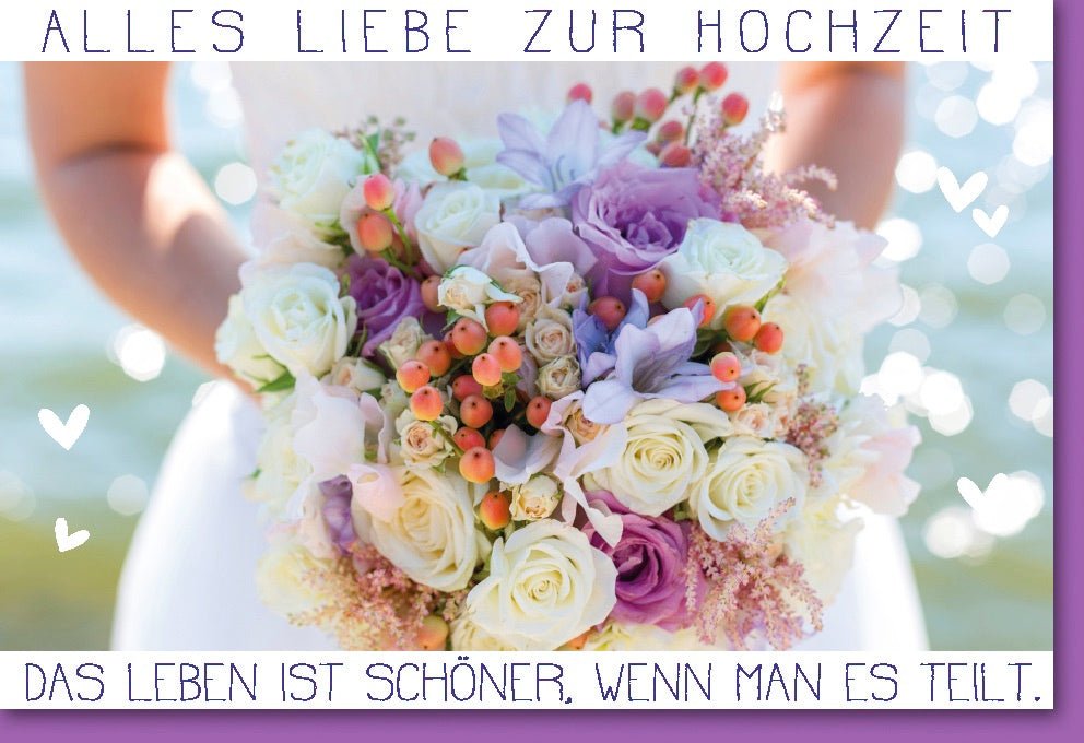 Hochzeits - Doppelkarte mit Blumenstrauß - Design – Romantische Glückwunschkarte für Brautpaar, Liebe & Teilen von Glückwünschen