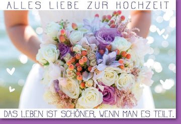 Hochzeits - Doppelkarte mit Blumenstrauß - Design – Romantische Glückwunschkarte für Brautpaar, Liebe & Teilen von Glückwünschen