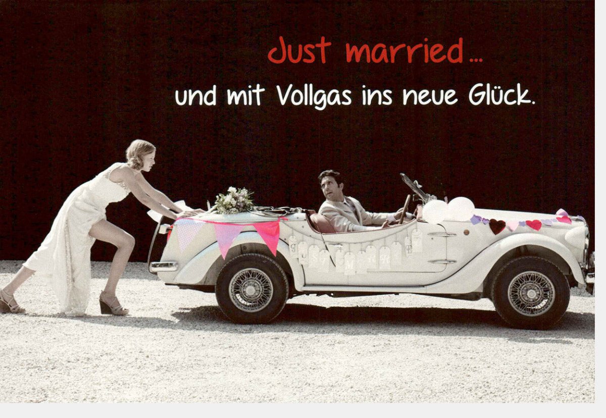 Hochzeits - Doppelkarte Vintage Auto - Glückwunschkarte für Brautpaar, Just Married Retro Design, Liebe & Ehe Feier Gratulation