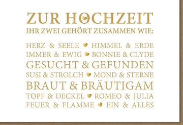 Hochzeitsglückwunsch Doppelkarte - Elegante Grußkarte zur Heirat, Stilvolle Liebe & Romantik, Schlichtes Design in Gold & Beige für Brautpaar, Moderne Zweisamkeit Feierkarte für Verliebte Paare