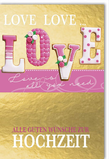 Hochzeitskarte Doppelkarte - Elegante Glückwunschkarte zur Hochzeit mit Liebe & Romantik, Goldene Herzen & Florales Design in Pink, Herzlichen Glückwunsch für das Paar, Feier der Zweisamkeit & Ehe - 210x297mm