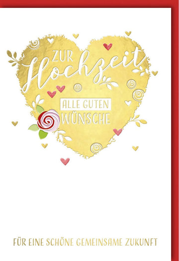 Hochzeitskarte Doppelkarte - Elegantes Herz Design mit Goldakzenten, Romantische Glückwunschkarte zur Vermählung, Liebevolle Gratulation für das Paar, Festliche Zuneigung & Zukunftswünsche