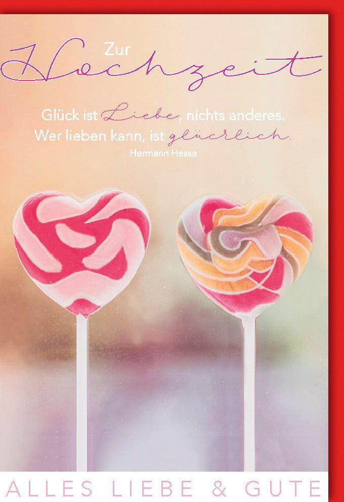 Hochzeitskarte Doppelkarte - Liebe & Romantik, Herzlichen Glückwunsch zur Verlobung, Ehepaar Jubiläum Feier, Süße Herz - Lollipops Design