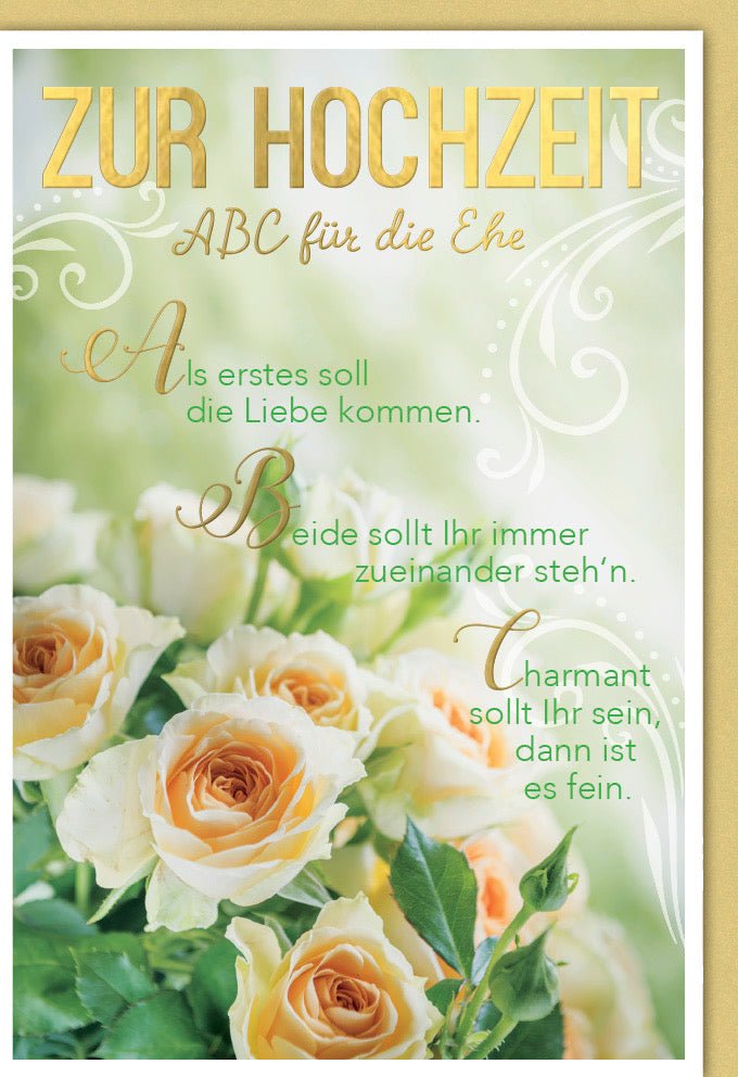 Hochzeitskarte Doppelkarte mit Rosen - Design – Elegante Glückwunschkarte zur Hochzeit, Liebe & Ehe Gratulation, Feierliche Zeremonie für Paare