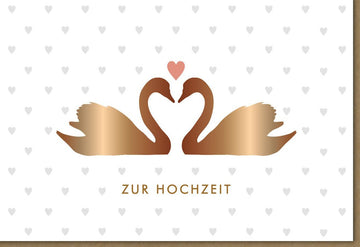 Hochzeitskarte Doppelkarte mit Schwänen & Herz - Elegante Glückwunschkarte zur Hochzeit, Liebe & Romantik, für Brautpaar & Ehepartner, Jubiläumsfeier Einladung in Beige, Gold & Weiß - Ideal für Paare, Freunde & Familie