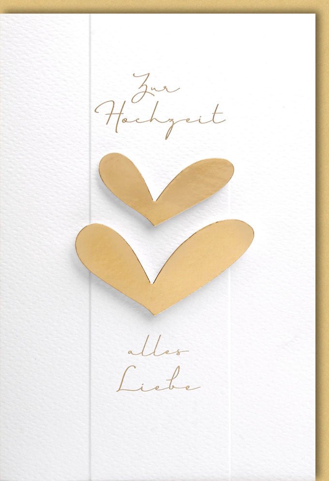 Hochzeitskarte - Elegante Handarbeit Premium Glückwunschkarte mit Herzen in Gold, Liebevolles Design, Hochwertige Papeterie zur Gratulation