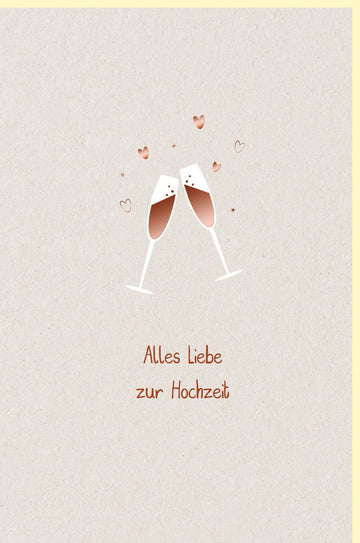 Hochzeitskarte für Paare - Elegante Doppelkarte mit Sektgläsern, Herzchen & Toast - Motiv | Schlichtes Design in Beige für Liebe & Feier | Hochwertige Papeterie für Verlobung, Jubiläum & Celebration