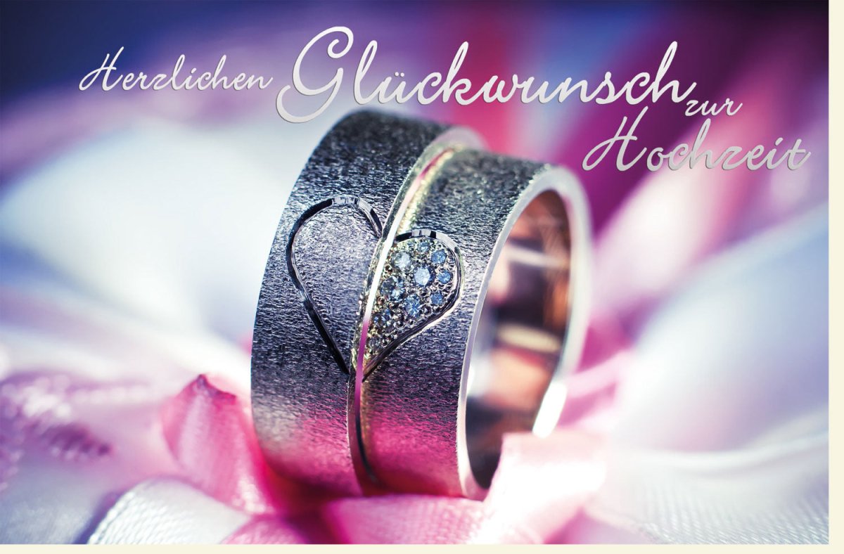 Hochzeitskarte Glückwunsch - Elegante Doppelkarte mit Eheringen, Herz & Liebe Motiv, Perfekt für Ehepaar Feier & Heirat Gratulation