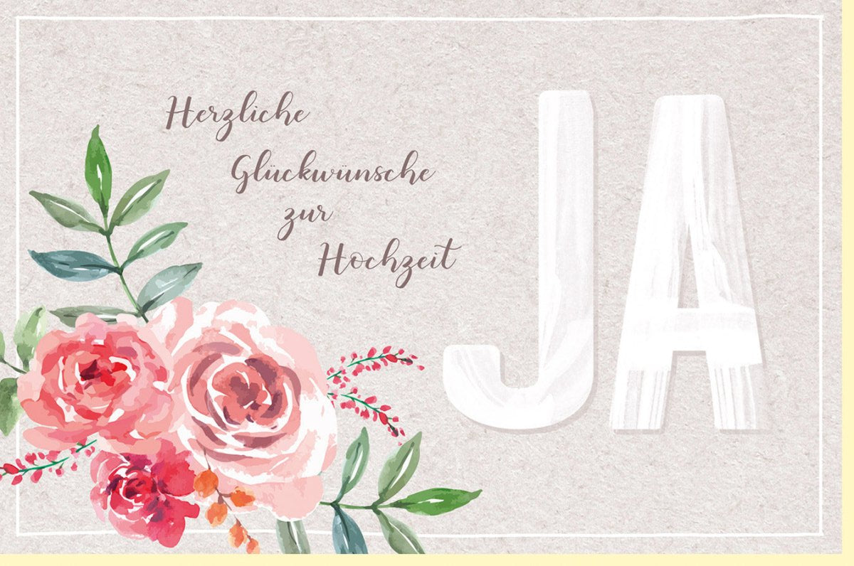 Hochzeitskarte Glückwunsch - Elegante Doppelkarte mit Rosen & Romantischem Spruch, Liebevolle Beige & Rosa Design für Paare, Brautpaar & Familie, Grüntöne Blumenmotiv, Ideal für Freunde & Verwandte