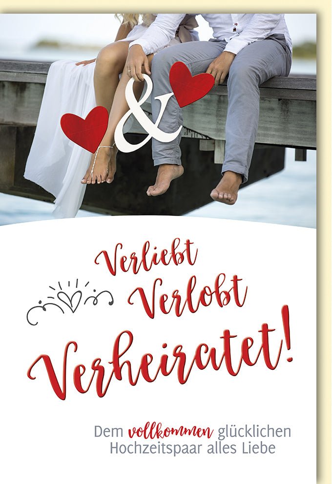 Hochzeitskarte Glückwunschkarte für Brautpaar - Romantischer Steg - Motiv in Liebevollen Farben Weiß & Rot, Ideal für Verlobung, Hochzeit & Jubiläum, Zweisamkeit & Glückwünsche an Familie und Freunde