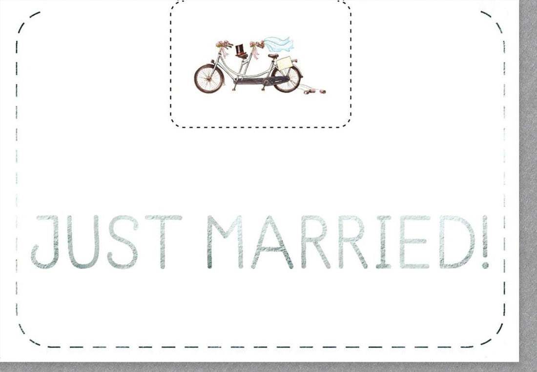 Hochzeitskarte "Just Married" - Vintage Tandem Fahrrad Doppelkarte, Liebe & Herzlichen Glückwunsch, Brautpaar Hochzeitsglückwünsche